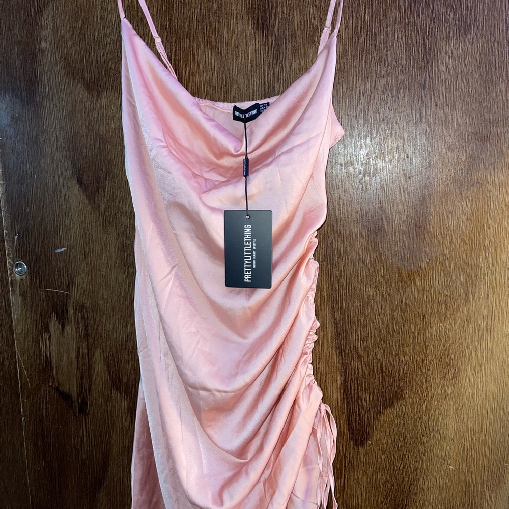 Mini Pretty little thing, Satin, side slit knotted dress